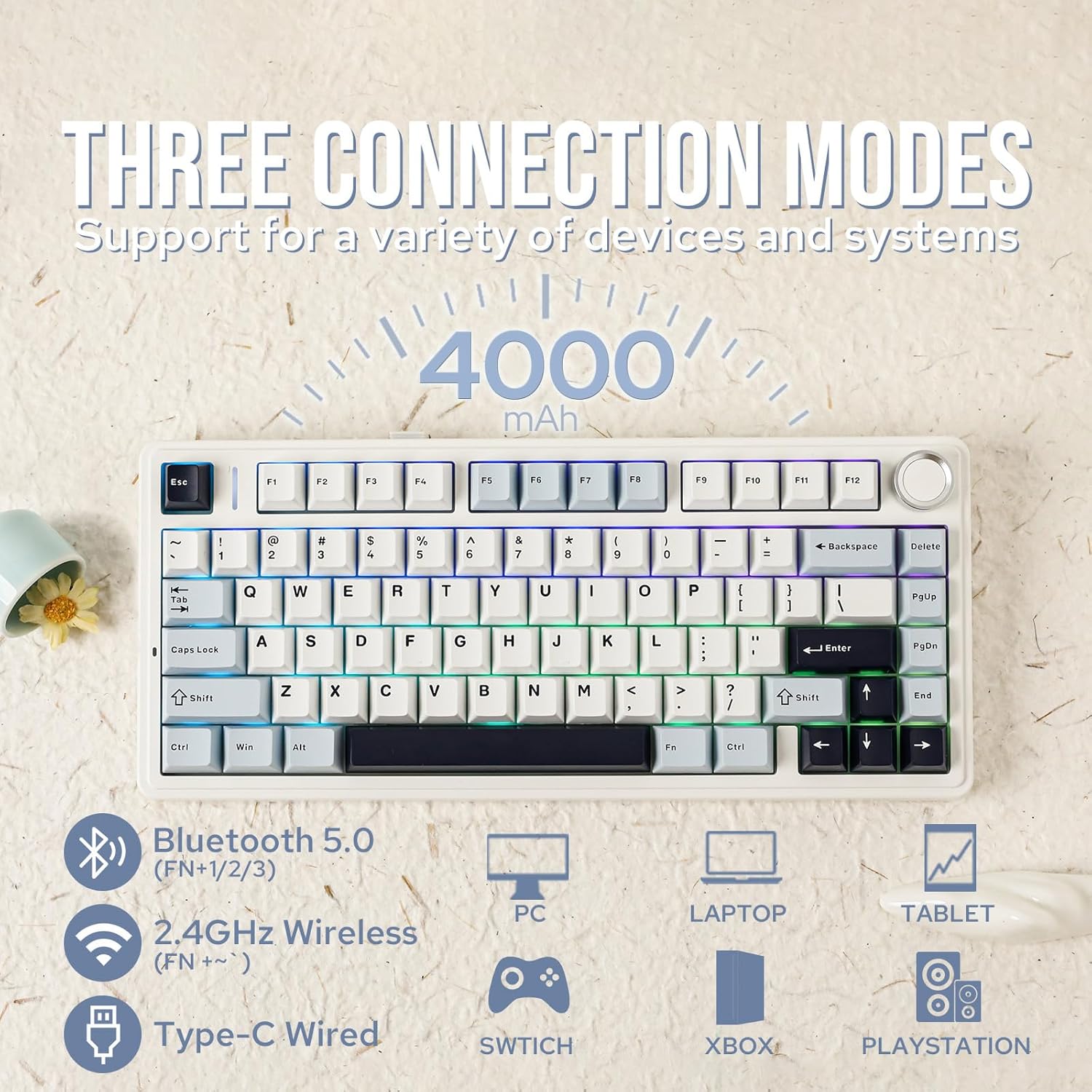 Gaming Keyboard Hot Swappable - Teclado Mecánico Aula F75 75% Inalámbrico,