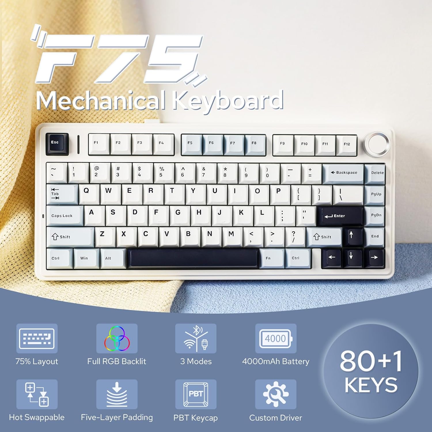 Teclado Mecánico Aula F75 75%  - Gaming Keyboard Hot Swappable reseña y precio